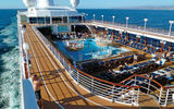 With the Azamara Journey, Azamara Cruises line floats a boutique hotel at sea. Shown here, the vessel's pool deck.