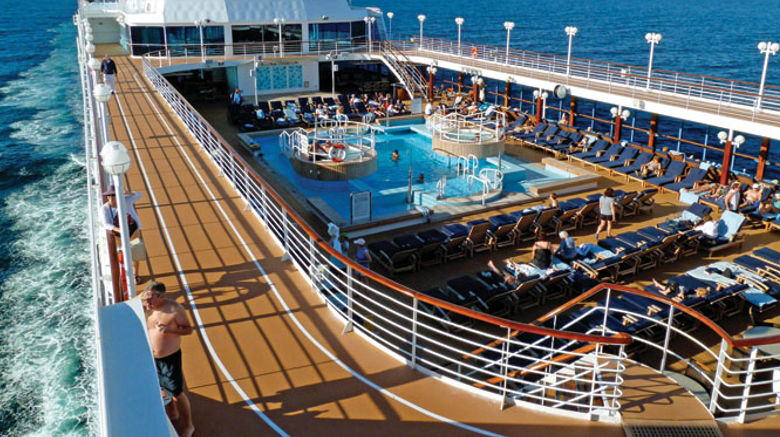 With the Azamara Journey, Azamara Cruises line floats a boutique hotel at sea. Shown here, the vessel's pool deck.