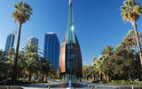 The Swan Bells Tower in Perth, Western Australia. The bell tower, which sits on the Swan River, takes its name from the black swan, the symbol of Western Australia.
