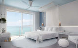 A guestroom at the Mondrian at Baha Mar.