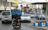 The famous "bird cage" traffic-control station on Front Street in downtown Hamilton, Bermuda.