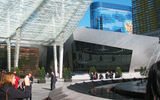 The CityCenter complex, with the Crystals Retail & Entertainment center on the right, the Aria Resort & Casino to the left, and the not-yet-finished Harmon Hotel in the center background.