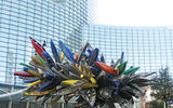 A sculpture using boats in the circle between CityCenter hotels Vdara and Aria.