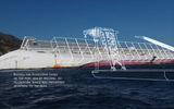 Caissons, or watertight structures, will be fixed to the port side of the ship and initially filled with water.