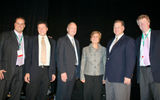 The President's Panel (from left): Frank Marini, VP of sales, Collette Vacations; Arnie Weissmann, VP and editor in chief, Travel Weekly; Dan Hanrahan, president and CEO, Celebrity Cruises; Jackie Friedman, president and GM, Nexion; Mike Going, president, Funjet Vacations; and Dan Sullivan, president, Collette Vacations.