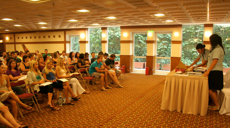 The Contiki tour managers Paola Catalano and Silvia Filippucci at the intro meeting in Athens.