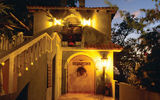 The entrance to Hacienda Tamarindo on Vieques, Puerto Rico, offers views of the island and the Caribbean Sea.