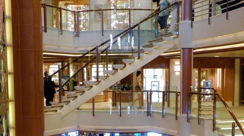 The Piazza, an atrium-style midship area with an espresso and pastry cafe, Internet area, wine bar and various entertainers throughout the day.