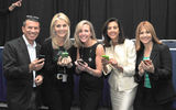 The judges at the Social Media Revolution session, from left: Andy Stuart of Norwegian Cruise Line, Michelle Fee of Cruise Planners, Ellen Bettridge of Silversea, Dondra Ritzenthaler of Celebrity and Vicki Freed of Royal Caribbean, with their mobile devices.