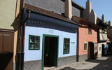 Golden Lane on Prague's Castle Hill. Kafka lived in many places, including the blue house here, No. 22.