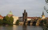 Prague's popular Charles Bridge and the Vltava River.