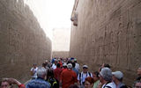 What recession? Tourists crowd the precincts of the Temple of Edfu at Edfu, Egypt.