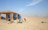Camel handlers and police at the quiet Bent Pyramid.