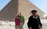 Sue Buchanan of Avanti Destinations and her husband Jim enjoy Giza under watchful gaze of an armed guard.