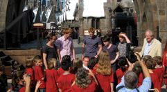 Film stars Tom Felton, James & Oliver Phelps, Daniel Radcliffe, Rupert Grint and Michael Gambon welcome Texas first graders as first guests to The Wizarding World of Harry Potter, Universal Resort Orlando. June 18, 2010.