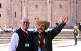 Members of Tourism Cares traveled to Peru in May for its first Global Outreach program. The group met with members of Peru's travel industry in Cuzco, followed by a day in the Inca Sacred Valley, a visit to Machu Picchu and a restoration project back in Cuzco. Pictured here, Bruce Beckham, CEO of Tourism Cares, and the rest of the visiting Americans were greeted in Cuzco by a troupe of costumed entertainers. Photos by Arnie Weissmann