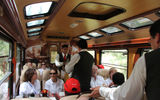 All aboard! Tourism Cares members ride the upscale Inca Rails line from Ollantaytambo to Agua Callientes for the next leg of the journey to Machu Picchu.