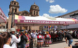 Outside the market in Cuzco, Tourism Cares CEO Bruce Beckham thanks local residents for hosting the group and providing the opportunity to work together.