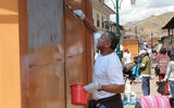 And finally, down to work. Michael Mabrouk, Dir. of Specialty Sales with Amadeus, paints a kiosk outside Cuzco's Mercado San Pedro.