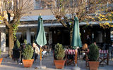 A sidewalk cafe on the pedestrian street, Mother Teresa Street in Pristina.