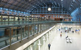 A nearly deserted St. Pancras International rail station awaits passengers for the first Paris-bound Eurostar departure of the day.