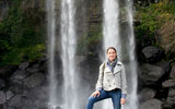 TW reporter Michelle Baran at the Jeongbang Waterfall in Jeju, South Korea.