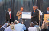 Emeka Anyaoku, left, past president of the World Wide Fund for Nature, and Namibian President Hifikepunye Pohamba.