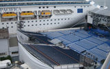 The stage set up between the two Costa ships, ready for the midnight naming ceremony.