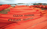 The Clean Harbors boom being readied for deployment on Dauphin Island.