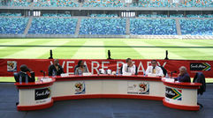 South Africa Tourism and FIFA officials discuss the World Cup at the Moses Mabhida Stadium in Durban.