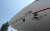 Carnival Cruise Lines named the 23rd ship in its fleet the Carnival Magic in Venice, Italy, on May 1. The 3,600-passenger Carnival Magic also is the 100th ship in the Carnival Corp. family of cruise brands. Pictured here, the ship docked at its berth in Venice. TW photos by Donna Tunney