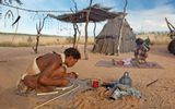 Bushmen are showcasing how to make weapons at the Bushman cultural village, near Xaus Lodge, Kgalagadi Transfrontier Park in Botswana.