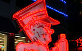 Founded in 1907, Anderson Dairy’s “Andy” Anderson sign was created in the 1950s by designer Herman Boernge. The playful neon version of the cartoon “Andy” Anderson mascot remained at the dairy until 1994 when he joined the Neon Museum’s Downtown Gallery.