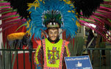 A costumed performer from Tlaxcala (Ta-la-sca-la), a city and state in east-central Mexico.