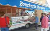 A mobile meat counter at the market in Sanary-Sur-Mer.
