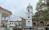 Plaza Mayor and the Metropolitan Cathedral in the Casco Antiguo area of Panama City. Casco Antiguo was named a Unesco World Heritage site in 1997.