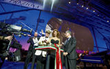 Sophia Loren with MSC Cruises owner Gianluigi Aponte and Captain Giuliano Bossi at the Preziosa's christening.