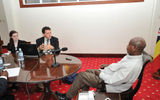Travel Weekly Editor in Chief Arnie Weissmann asks Uganda President Yoweri Museveni about proposed anti-gay legislation in the State House, his official residence in Entebbe.