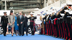 Kate, the Duchess of Cambridge, arrived at the naming ceremony of the Royal Princess, which kicked off at 11:15 a.m. in Southampton. The ceremony included performances by the Royal Marines Band and the pipers of the Irish Guards. British singer Natasha Bedingfield also performed.