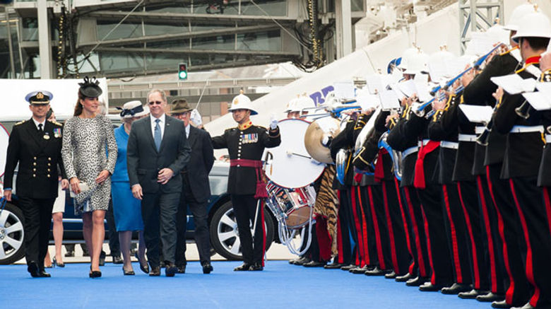 Kate, the Duchess of Cambridge, arrived at the naming ceremony of the Royal Princess, which kicked off at 11:15 a.m. in Southampton. The ceremony included performances by the Royal Marines Band and the pipers of the Irish Guards. British singer Natasha Bedingfield also performed.
