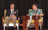 Members of Hawaii's tourism community gathered at the Sheraton Waikiki to attend the 19th annual Travel Weekly Hawaii Leadership Forum earlier this month. Travel advisers, tour operator and airline executives, Hawaiian destination marketers and cultural experts as well as technology experts and a futurist came to the dais to share insights to help grow tourism to the islands. Pictured here, ASTA CEO Zane Kerby, left, was interviewed by Arnie Weissmann, editor in chief of Travel Weekly, about a travel adviser's place in the retail marketplace.