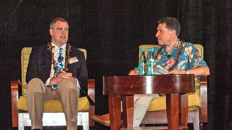 Members of Hawaii's tourism community gathered at the Sheraton Waikiki to attend the 19th annual Travel Weekly Hawaii Leadership Forum earlier this month. Travel advisers, tour operator and airline executives, Hawaiian destination marketers and cultural experts as well as technology experts and a futurist came to the dais to share insights to help grow tourism to the islands. Pictured here, ASTA CEO Zane Kerby, left, was interviewed by Arnie Weissmann, editor in chief of Travel Weekly, about a travel adviser's place in the retail marketplace.