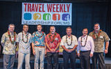 From left, John Caldwell, president of MLT Vacations; David Hu, president of Classic Vacations; Arnie Weissmann, editor in chief of Travel Weekly; Mark Noennig, vice president and general manager of Apple Vacations; Jack Richards, CEO of Pleasant Holidays; Duncan Kennedy of Accenture; and Ray Snisky, executive vice president of Mark Travel Corp., just after their discussion on how reservation technology affects everything from a wholesaler's ability to package products to an agent's ability to sell more effectively.