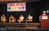 Jennifer Wayland of Island Travel Group, Alan Hale of Fairways Golf Vacations and GolfThere.com, Kate Rosevear of Travel Leaders and Marc Kazlauskas of Frosch discussed how they qualify and sell Hawaii to their clients. At right is moderator Karen Hughes, vice president of the Hawaii Visitors and Convention Bureau.