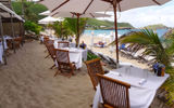 Travelers face a dilemma when planning a visit to St. Bart's, arguably the most exclusive and upscale island in the Caribbean: whether to rent a villa or stay in a hotel. No matter the choice, in St. Bart's, the accommodations are certain to be unique. Pictured here, the beachfront restaurant at St. Bart's Isle de France hotel. Photos by Johanna Jainchill; posted Oct. 30, 2013