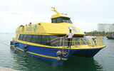The high speed ferry to Isla Mujeres. The island is located about eight miles northeast of Cancun and visitors can catch a ferry from several points in town.
