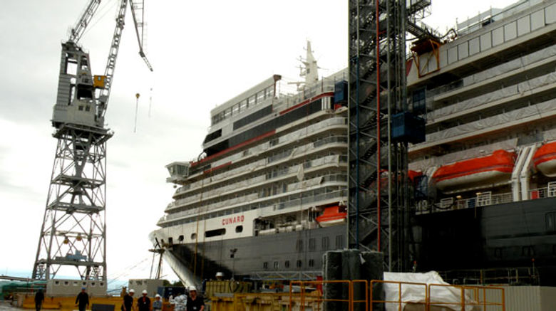 The Queen Elizabeth under construction at Fincantieri’s Monfalcone shipyard in Trieste, Italy.