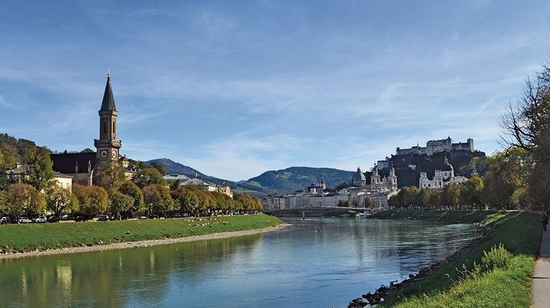 The Austrian National Tourism Office invited 60 travel agents from the U.S. and Australia for a Destination Summit in the cities of Salzburg and Vienna. Events began in Salzburg, a baroque Unesco World Heritage site. Pictured here is the view from the Franz-Josef Kai, a walking and biking path that runs along the Salzach River through the heart of Salzburg, looking south towards the Hohensalzburg Fortress, the largest fully-preserved fortress in Central Europe and location of the summit's welcome reception. TW photos by Thomas R. Lechleiter