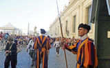 Members of the Tauck Roman Holiday Event, which featured access to attractions that are either difficult to see or are featured exclusively by Tauck, file past the Swiss Guard in St. Peters Square to get a private tour of the Vatican Gardens. TW photos by Arnie Weissmann; posted Oct. 27, 2014