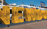 A monument in Pristina commemorating Kosovo’s declaration of independence.